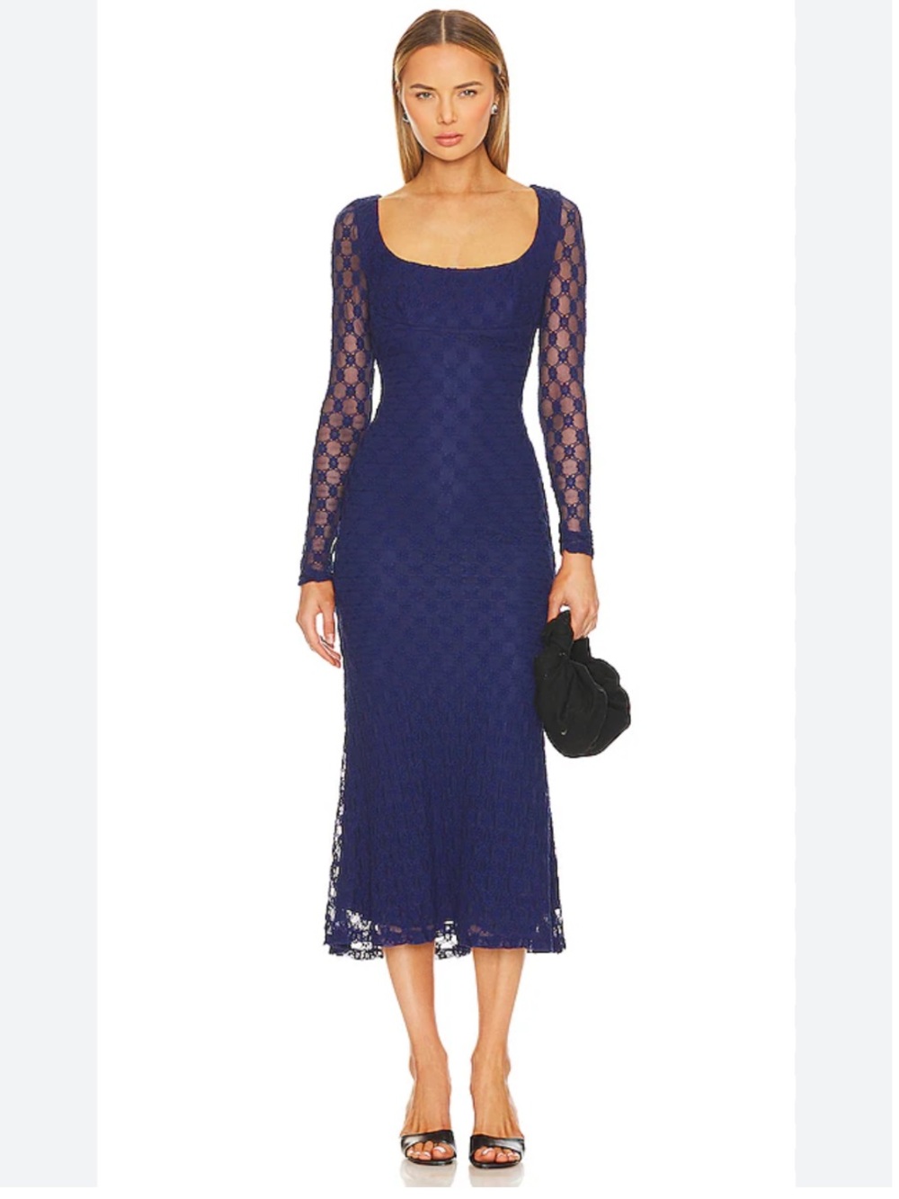 Bardot Navy Lace Long-Sleeve Midi Adoni Dress